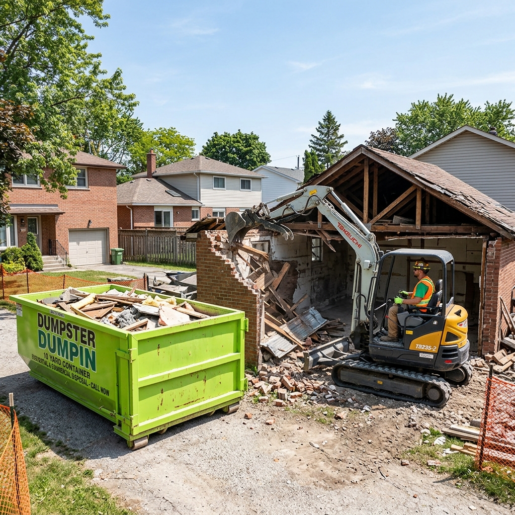 Dumpster Dumpin Demolition Excavator and Crew